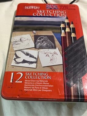 New Sealed Derwent Sketching Collection Tin 12 Mixed Drawing Material Vintage